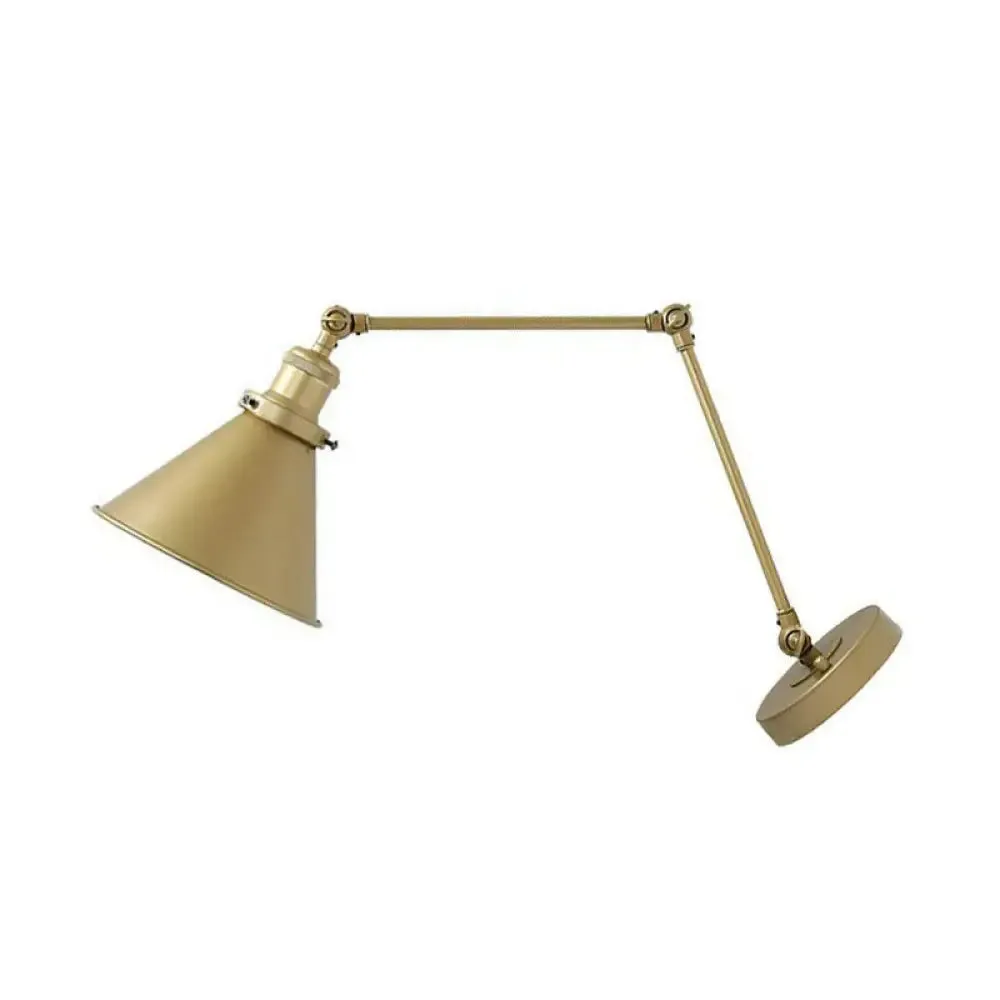 Antique Metallic Conical Bedside Wall Lamp with Swing Arm - Brass Plug-in/Plug-less Wall Mounted Light