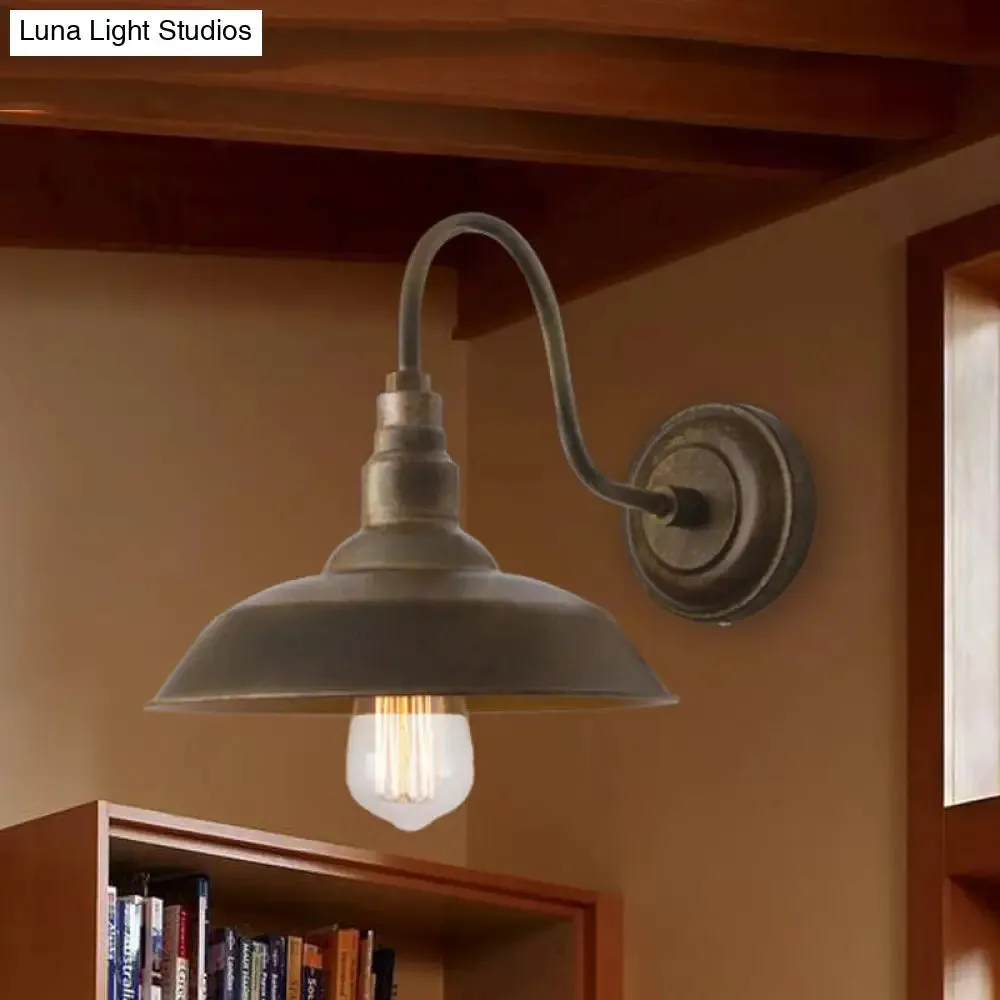 Antique Style Barn Wall Sconce with Gooseneck Arm in Bronze/Rust - Ideal for Bedroom Lighting