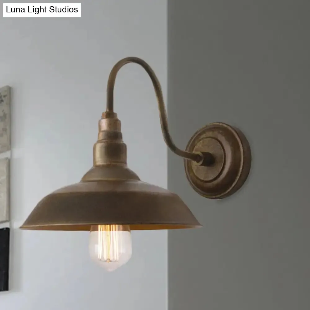 Antique Style Barn Wall Sconce with Gooseneck Arm in Bronze/Rust - Ideal for Bedroom Lighting