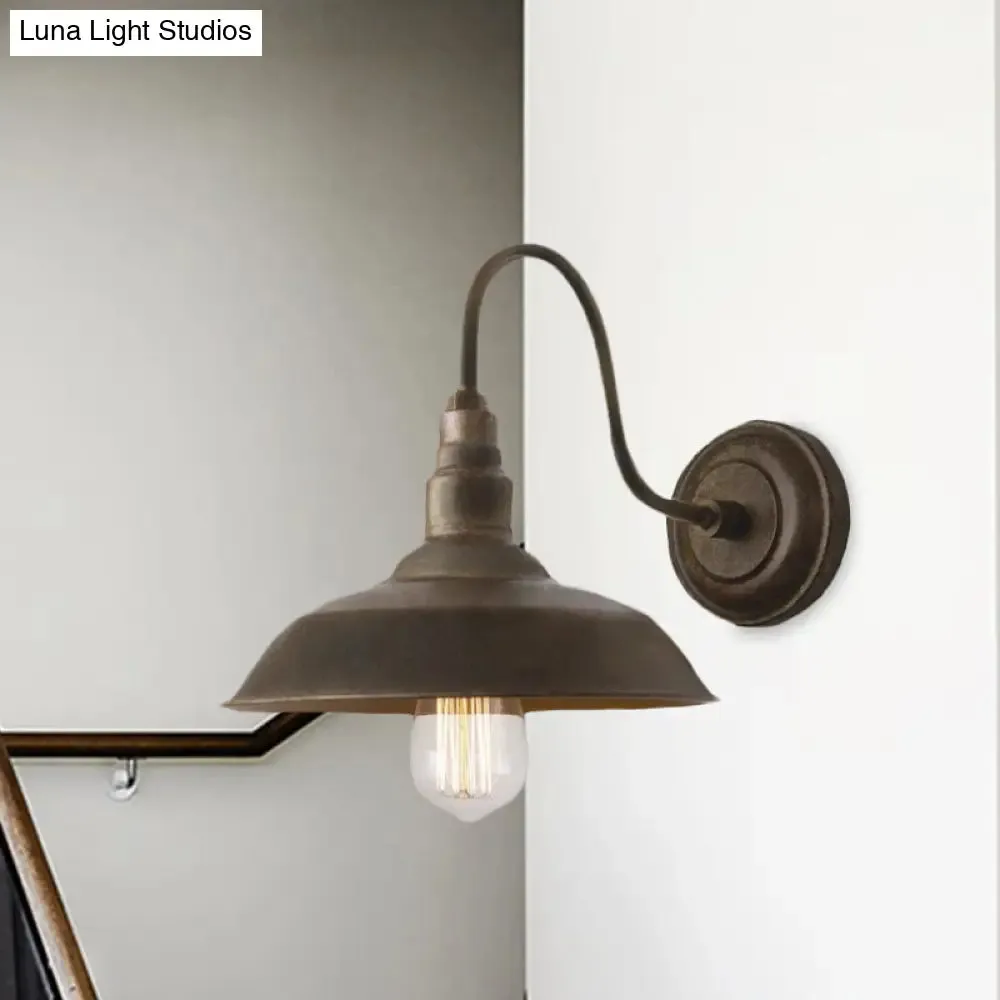 Antique Style Barn Wall Sconce with Gooseneck Arm in Bronze/Rust - Ideal for Bedroom Lighting