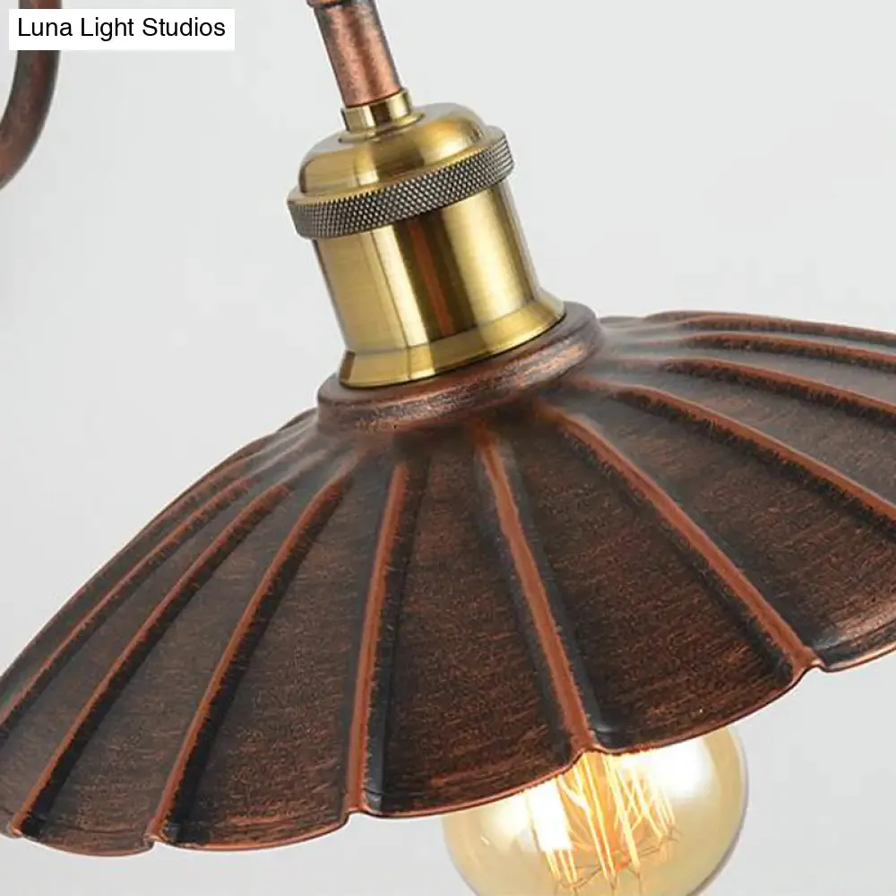 Antique Style Metal Wall Sconce with Scalloped Edge, Weathered Copper Finish and Gooseneck Arm - 1 Bulb Light Fixture