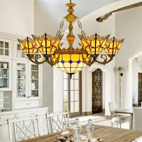 Antique Tiffany Stained Glass Chandelier with Yellow Pendant Light for Hotels