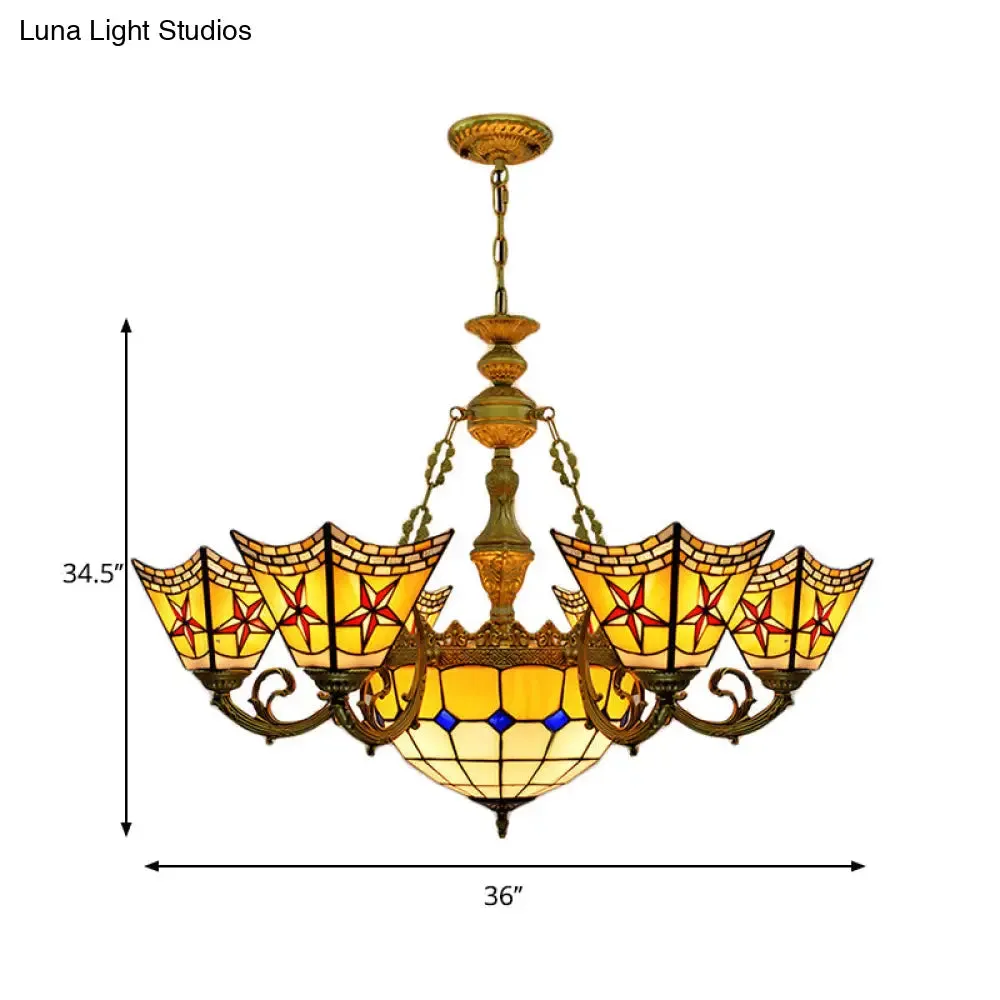 Antique Tiffany Stained Glass Chandelier with Yellow Pendant Light for Hotels