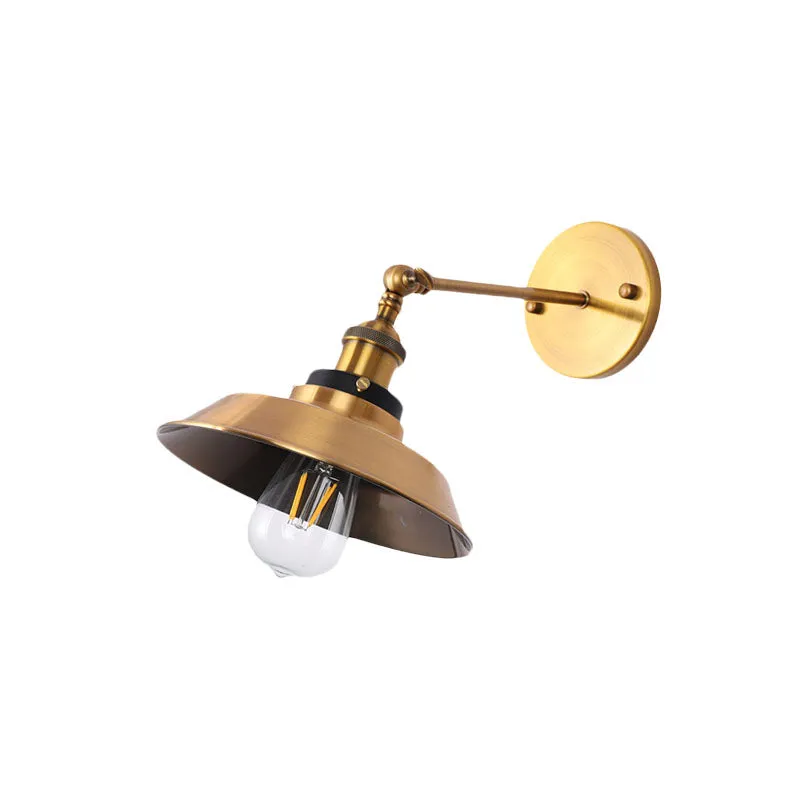 Antiqued Gold Wall Sconce with Adjustable Joint - Vintage Iron Conic/Barn Shade - 1 Bulb Light Fixture