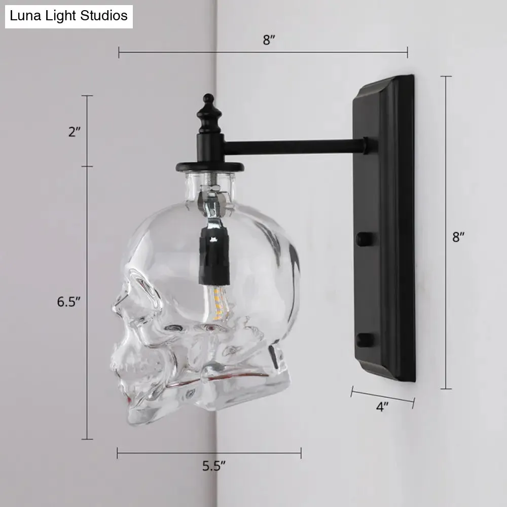 Art Deco Clear Glass Skull Wall Sconce Light Fixture for Bedroom