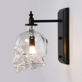 Art Deco Clear Glass Skull Wall Sconce Light Fixture for Bedroom