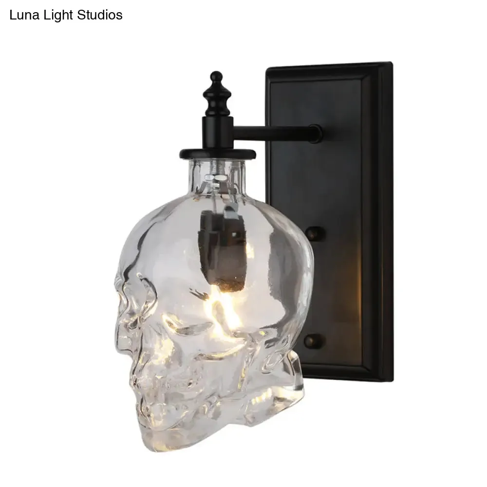 Art Deco Clear Glass Skull Wall Sconce Light Fixture for Bedroom