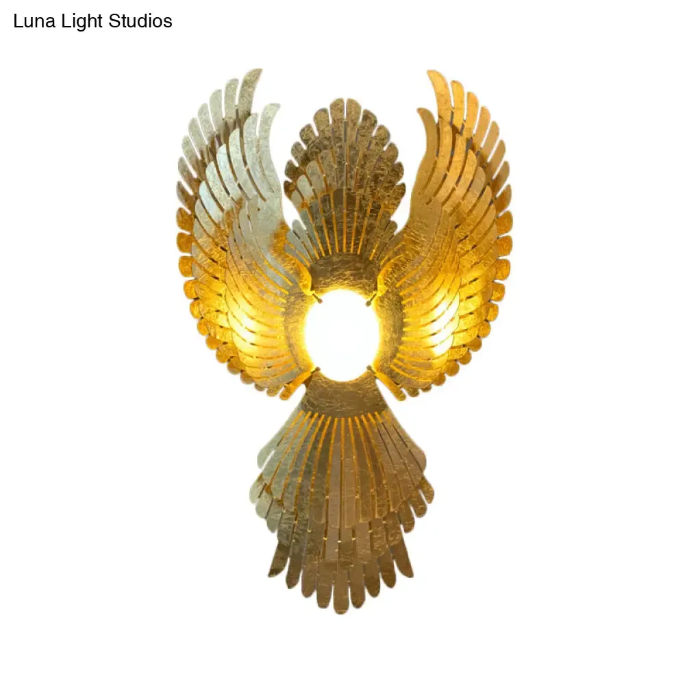 Art Deco Metal Phoenix Wall Light Sconce - Gold Finish for Living Room