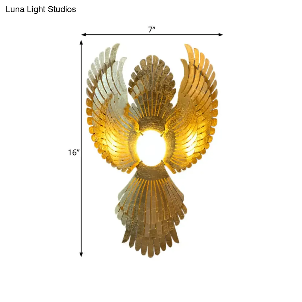 Art Deco Metal Phoenix Wall Light Sconce - Gold Finish for Living Room