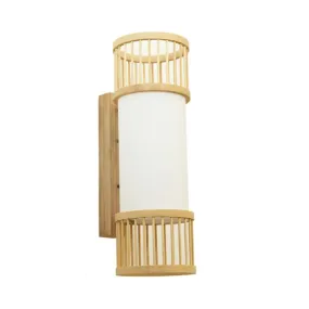 Asian Bamboo Cylinder Shade Wall Sconce Light in Beige - Stylish 1-Head Wall Lamp for Stairway