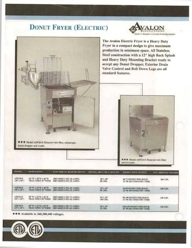 Avalon Electric Donut Fryer 20" X 20" (1 phase) Left Side Drain Board with Sub-merger Screen (ADF20-E)