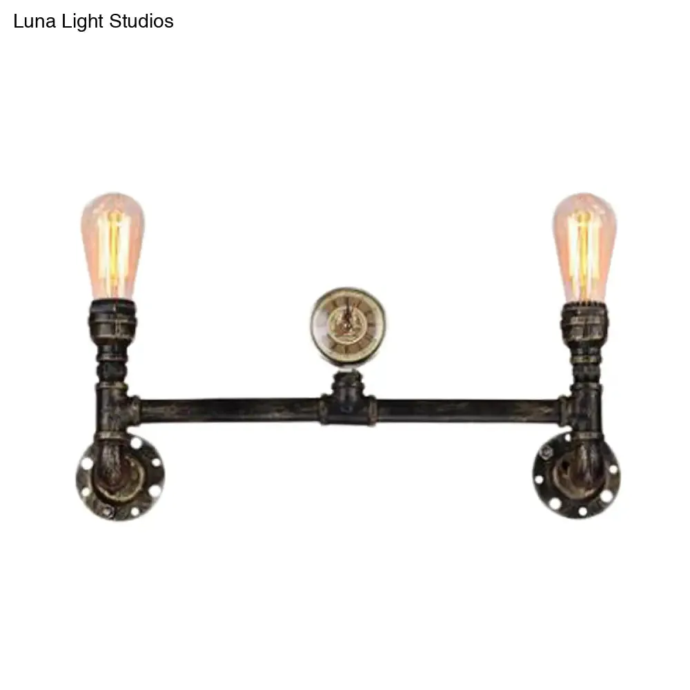 Bare Bulb 2-Head Wall Mount Sconce with Antiqued Iron Bronze Finish and Gauge Deco Lighting