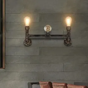 Bare Bulb 2-Head Wall Mount Sconce with Antiqued Iron Bronze Finish and Gauge Deco Lighting