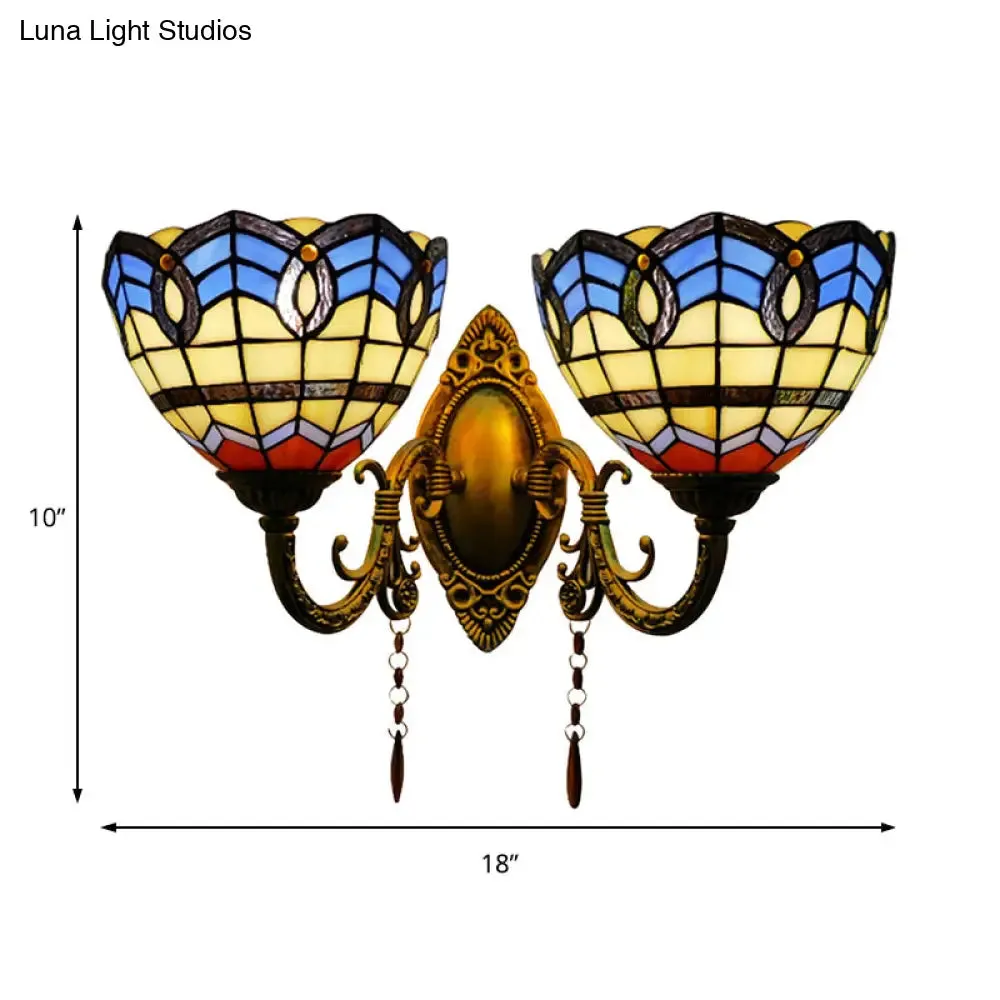 Baroque Bowl Wall Sconce Light Fixture: Stained Glass, 2 Lights, for Living Room