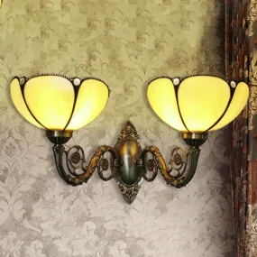 Baroque Bronze Wall Sconce with Scalloped Glass Shade for Bedside Lighting