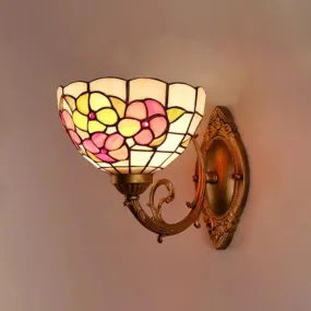 Baroque Flower Cut Glass Vanity Wall Light - 1 Light Pink/Green Sconce for Bathroom