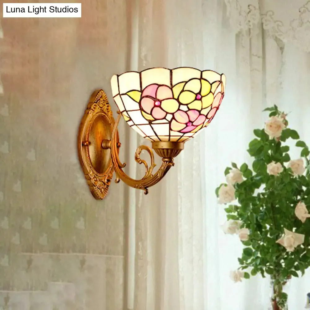 Baroque Flower Cut Glass Vanity Wall Light - 1 Light Pink/Green Sconce for Bathroom