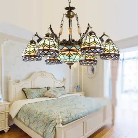 Baroque Stained Glass Pendant Light Chandelier - 9/11 Lights - Blue - Bedroom Fixture