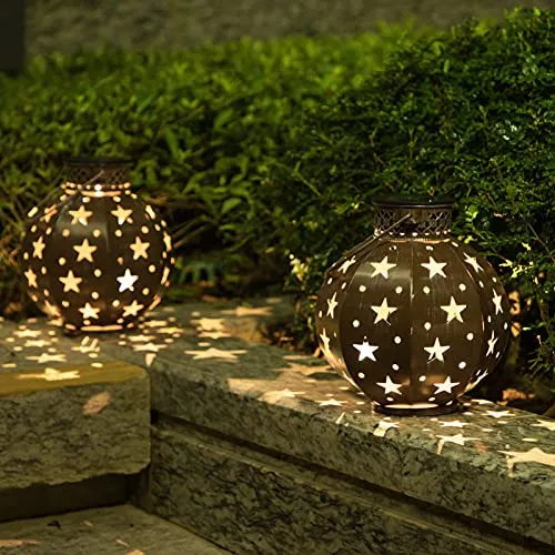 BEAU JARDIN 4 Pack Outdoor Solar Laterns Lights Metal Warm White Bright LED Waterproof Brown BG441