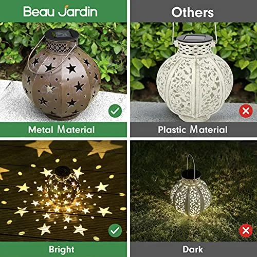 BEAU JARDIN 4 Pack Outdoor Solar Laterns Lights Metal Warm White Bright LED Waterproof Brown BG441