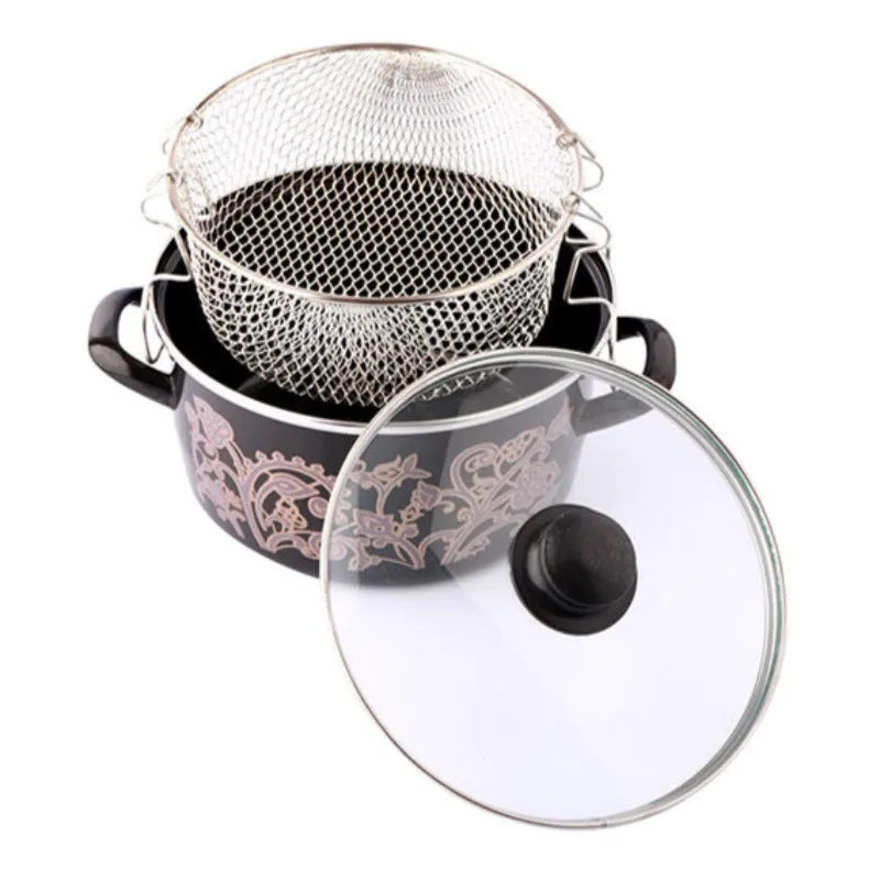 Begonya Enamel Deep Fryer Pot with Basket, 3 Pcs