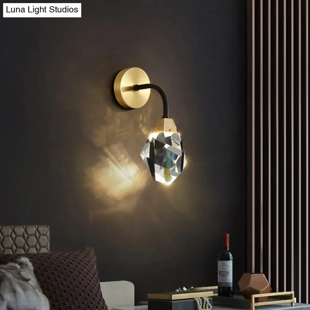 Beveled K9 Crystal Gem Wall Lamp: Simplicity LED Sconce for Bedroom