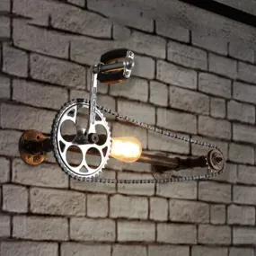 Bicycle Design Industrial Wall Sconce: 1 Light Bare Bulb Metal Mount in Bronze for Farmhouse