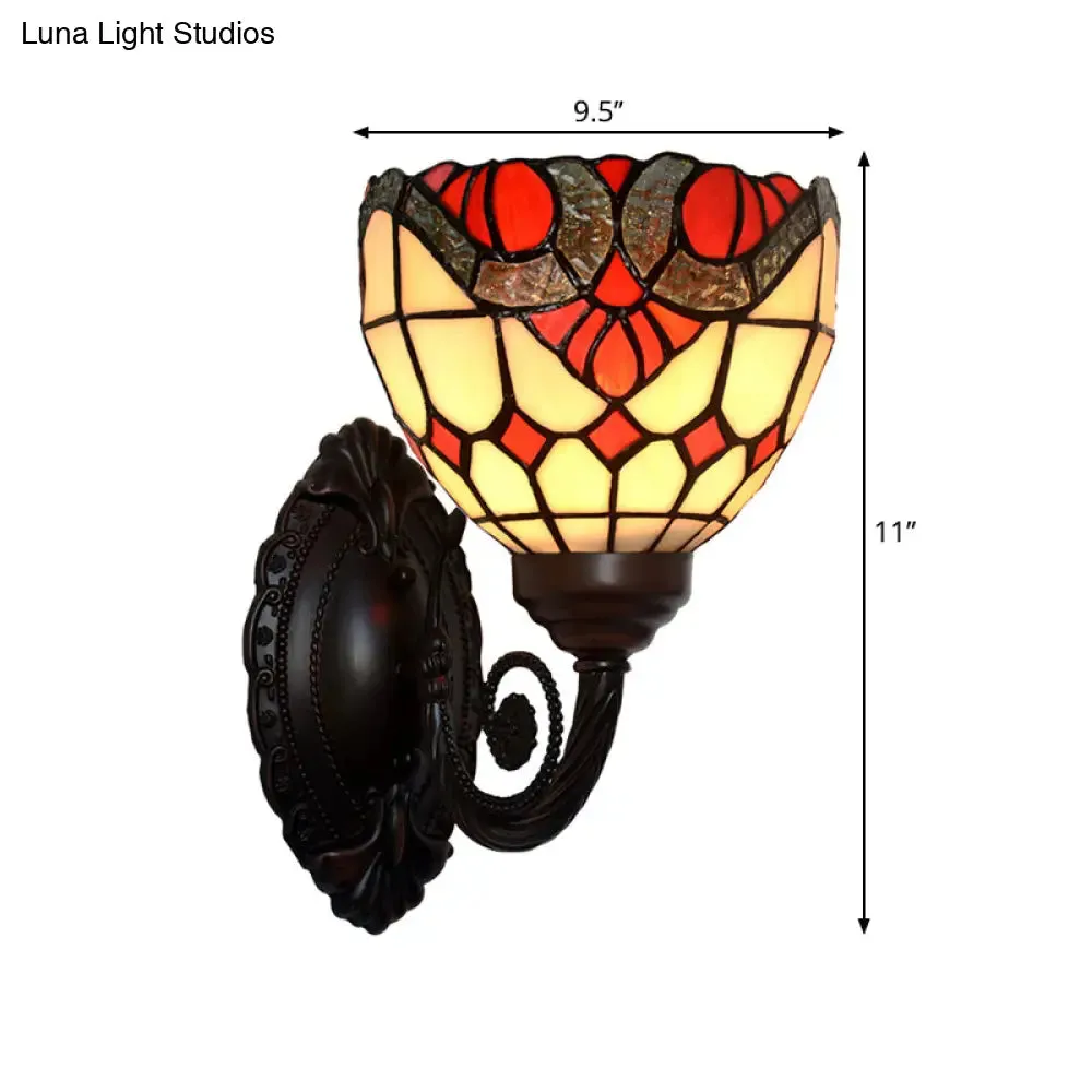 Black Baroque Grid Bowl Wall Lamp - Stained Art Glass Light Fixture