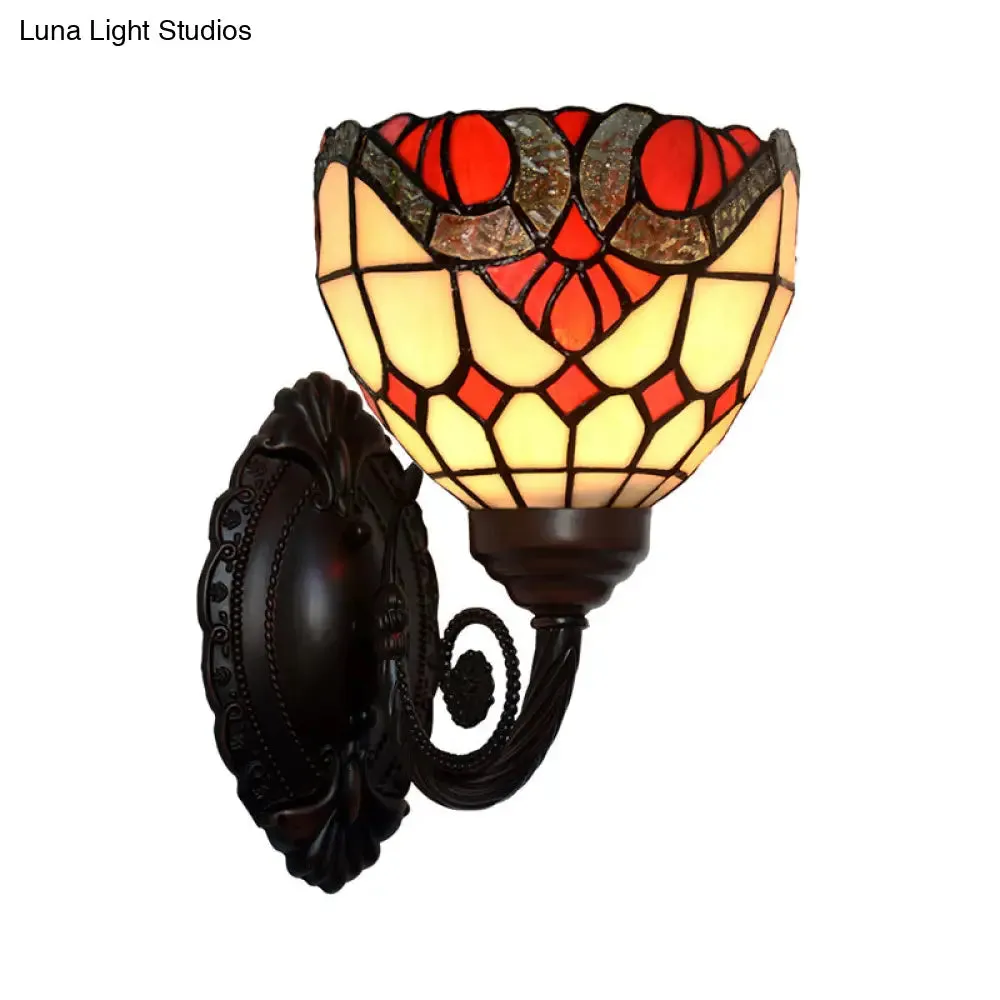 Black Baroque Grid Bowl Wall Lamp - Stained Art Glass Light Fixture