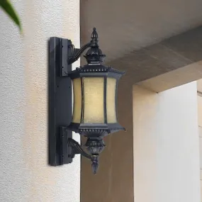 Black Frosted Glass Wall Mounted Sconce - Countryside Lantern Wall Light for Yard