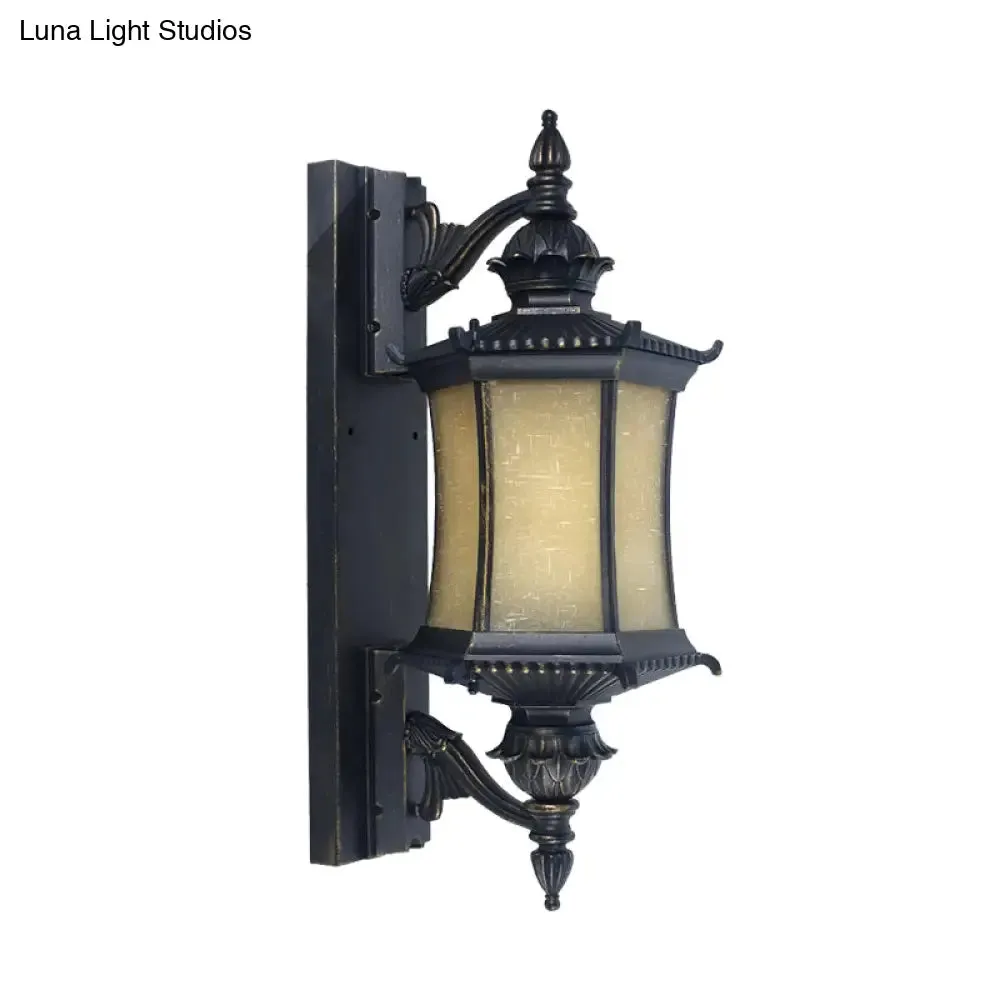 Black Frosted Glass Wall Mounted Sconce - Countryside Lantern Wall Light for Yard