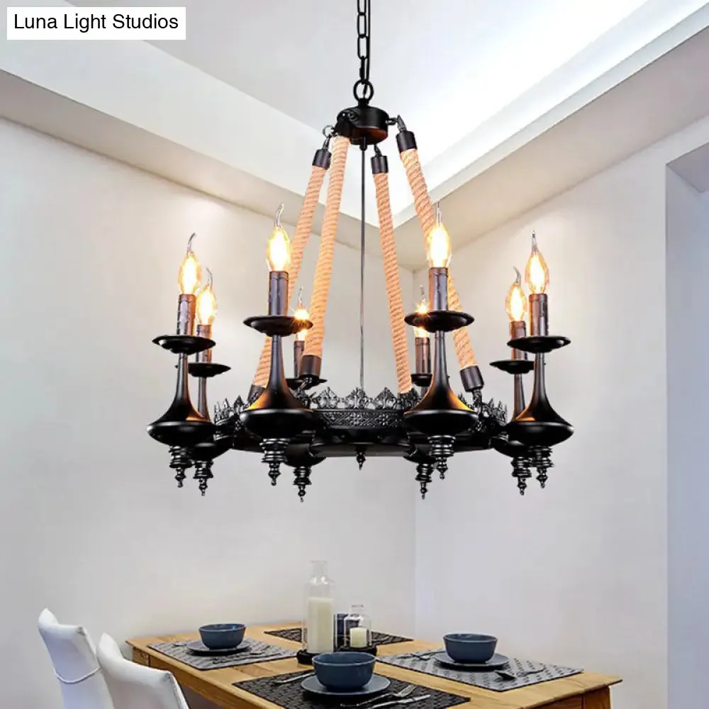 Black Iron Retro Candelabra Chandelier Light for Dining Room Suspension