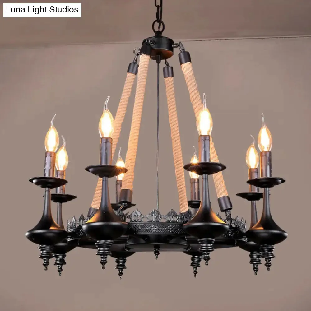 Black Iron Retro Candelabra Chandelier Light for Dining Room Suspension