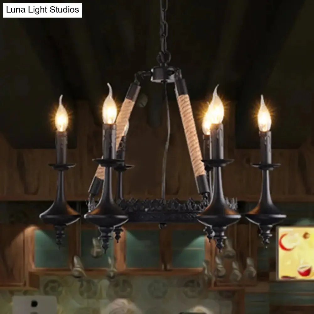 Black Iron Retro Candelabra Chandelier Light for Dining Room Suspension