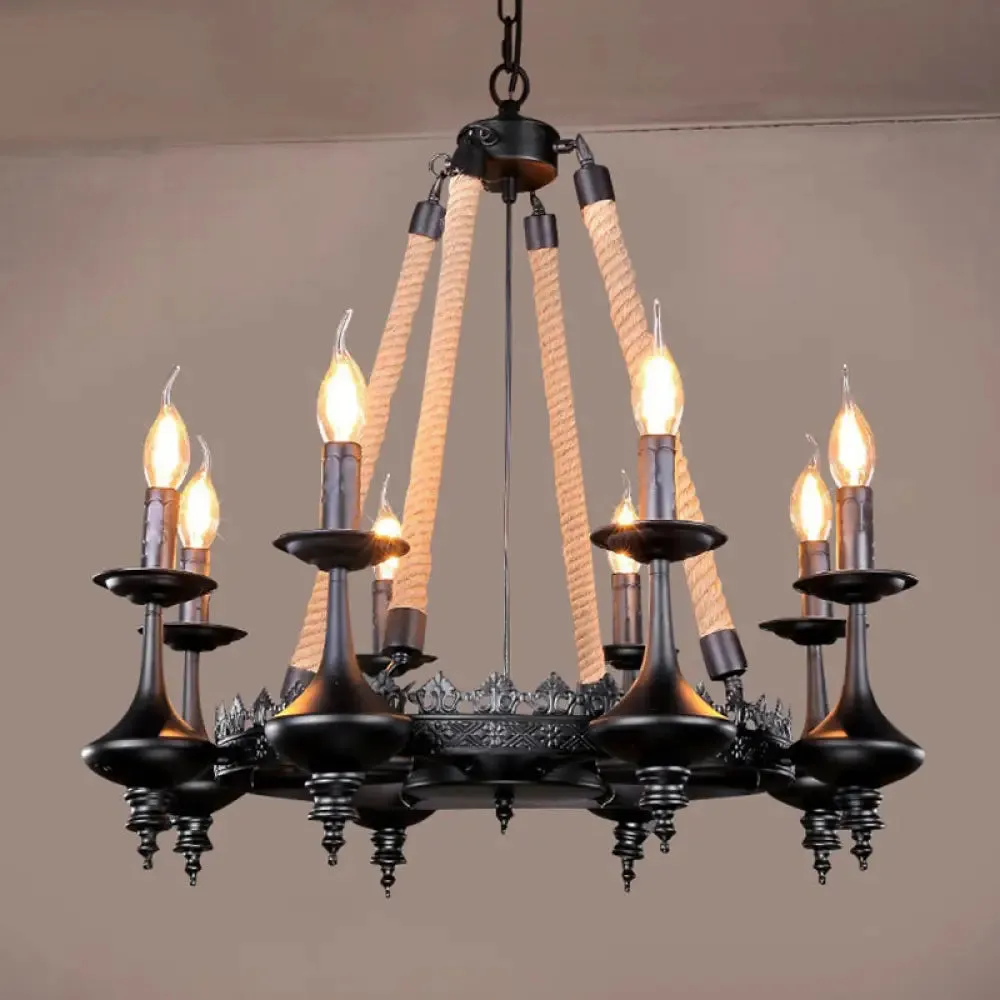 Black Iron Retro Candelabra Chandelier Light for Dining Room Suspension