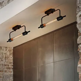 Black Metal Linear Wall Mount Light with Exposed Bulb Loft - Balcony Wall Lighting