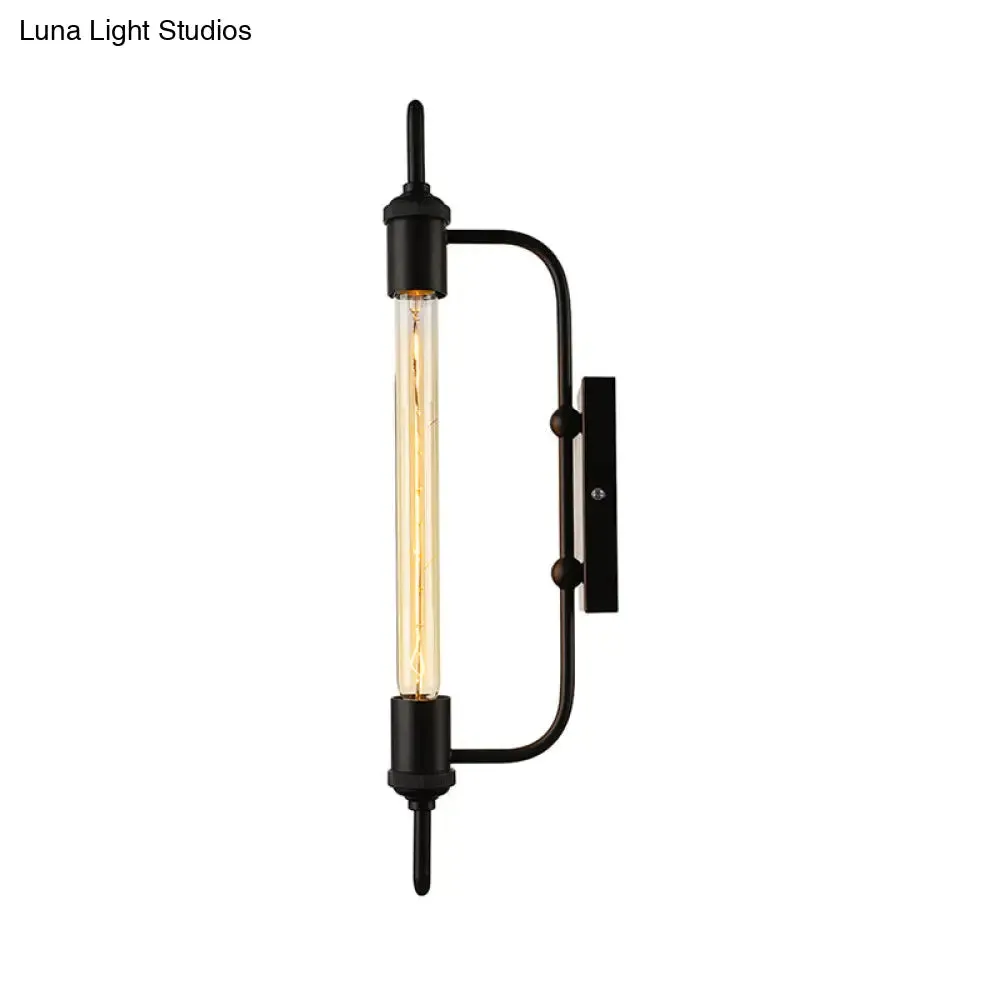 Black Metal Linear Wall Mount Light with Exposed Bulb Loft - Balcony Wall Lighting