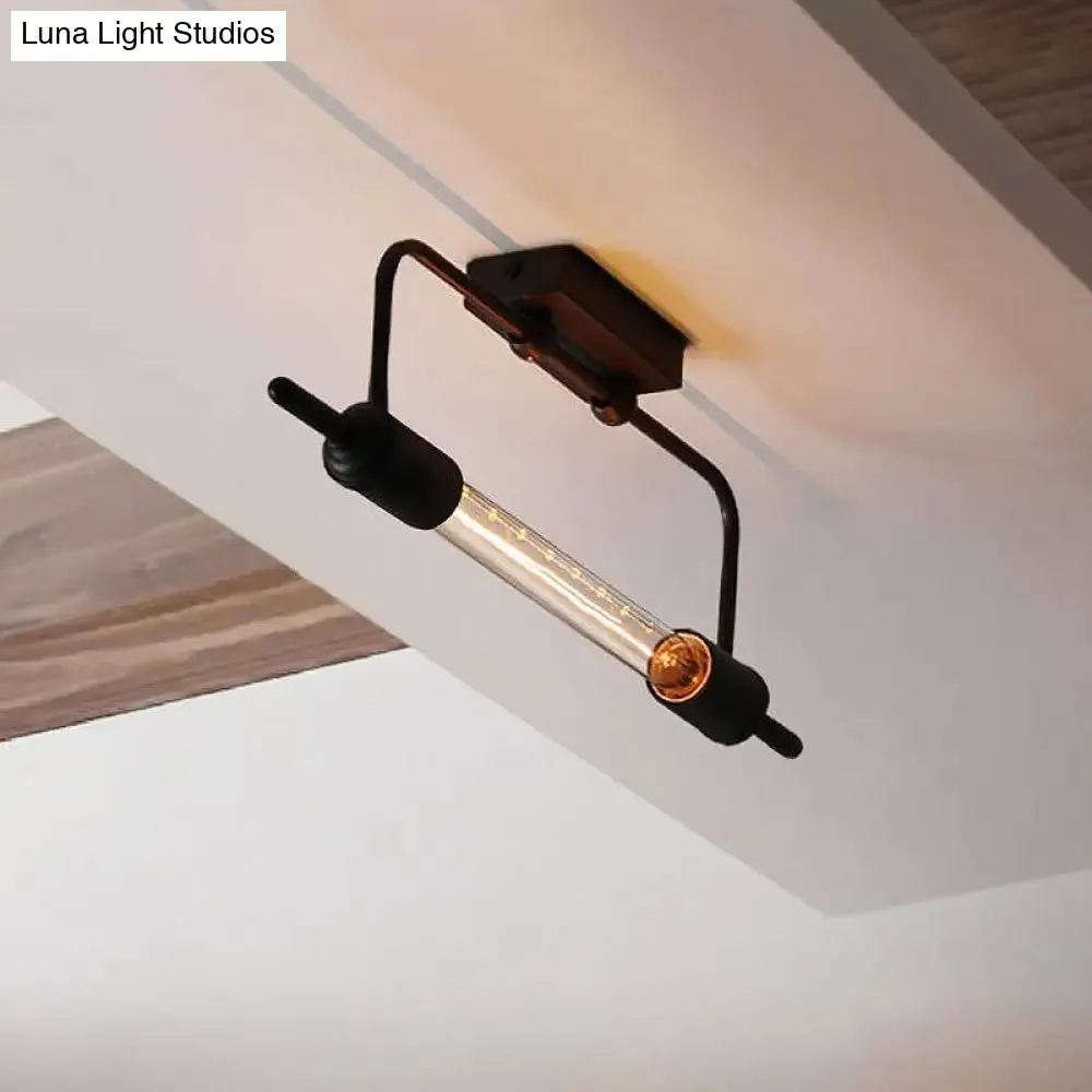 Black Metal Linear Wall Mount Light with Exposed Bulb Loft - Balcony Wall Lighting