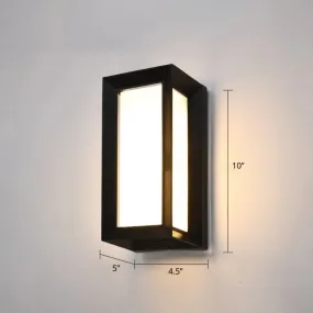 Black Modern Outdoor LED Wall Lamp with Rectangular Acrylic Shade