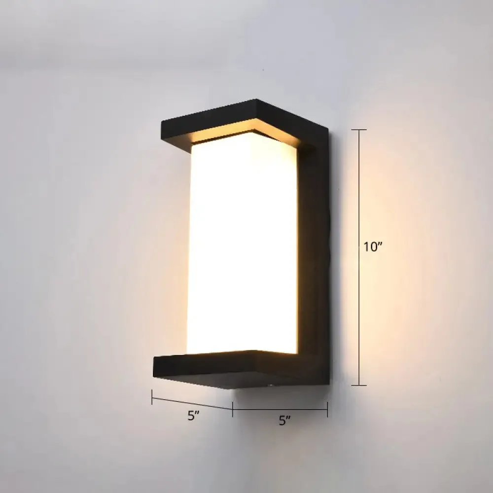 Black Modern Outdoor LED Wall Lamp with Rectangular Acrylic Shade