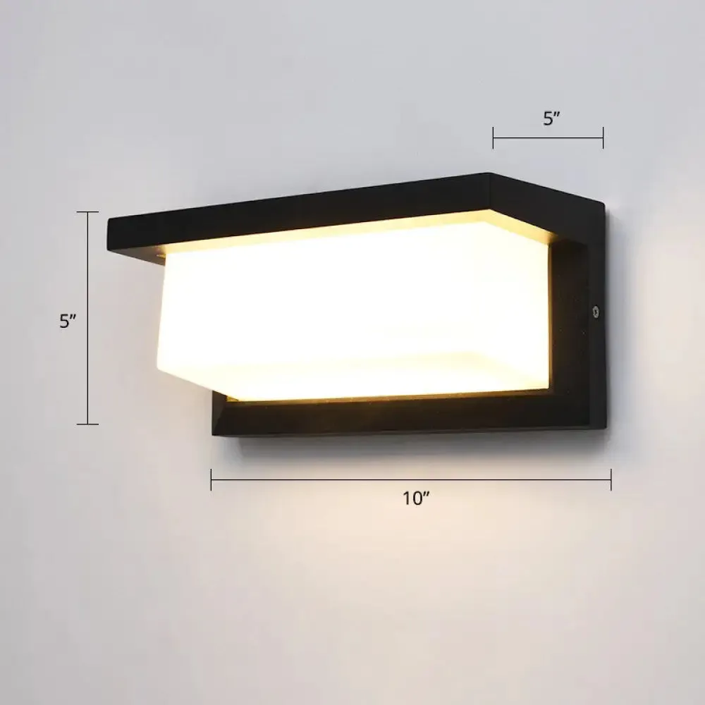 Black Modern Outdoor LED Wall Lamp with Rectangular Acrylic Shade