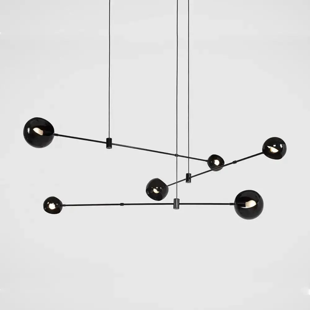 Black Modernist Dome Chandelier: Elegant Ceiling Light for Metal Dining Room