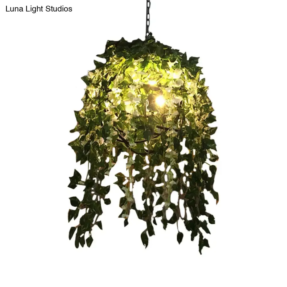 Blossoming Farmhouse LED Chandelier in Black/Pink/Green for Dining Room Lighting