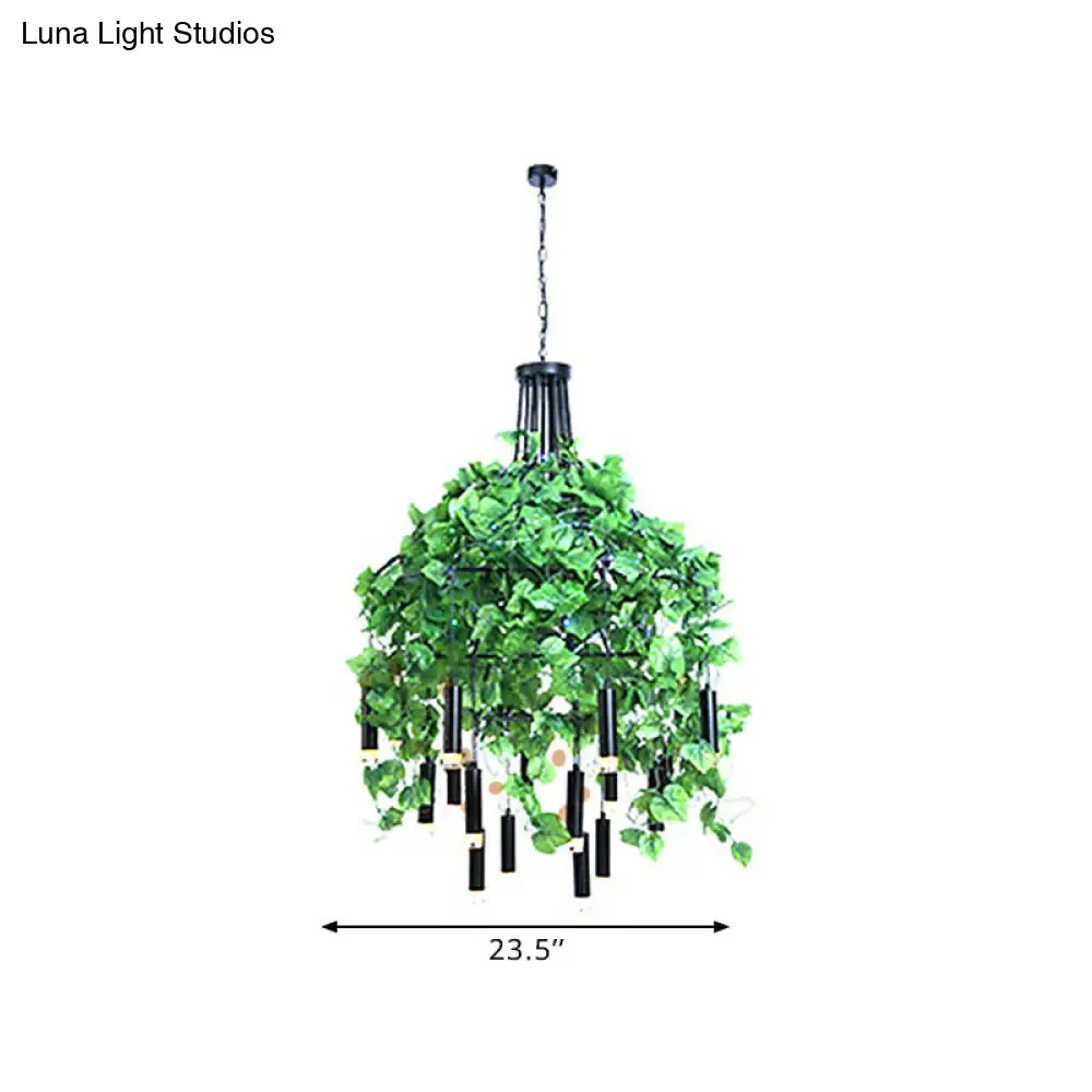 Blossoming Farmhouse LED Chandelier in Black/Pink/Green for Dining Room Lighting