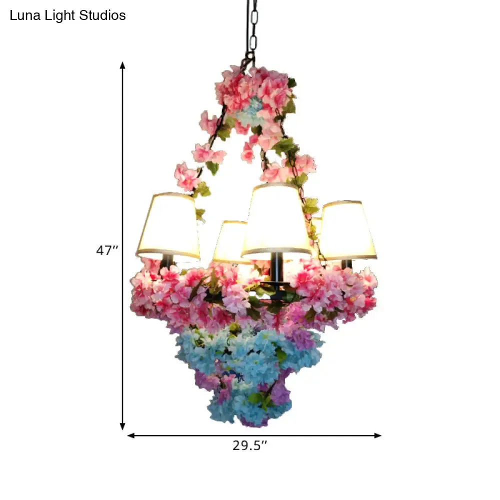 Blossoming Farmhouse LED Chandelier in Black/Pink/Green for Dining Room Lighting