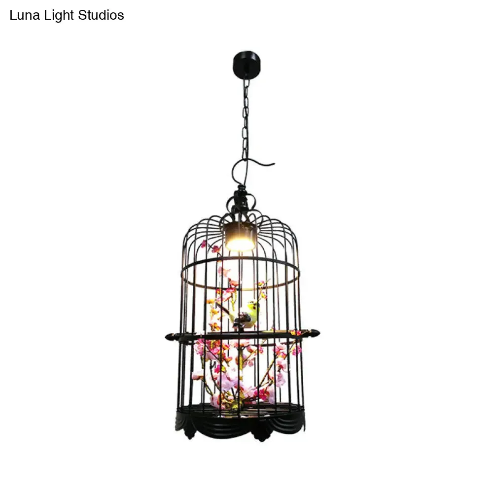 Blossoming Farmhouse LED Chandelier in Black/Pink/Green for Dining Room Lighting