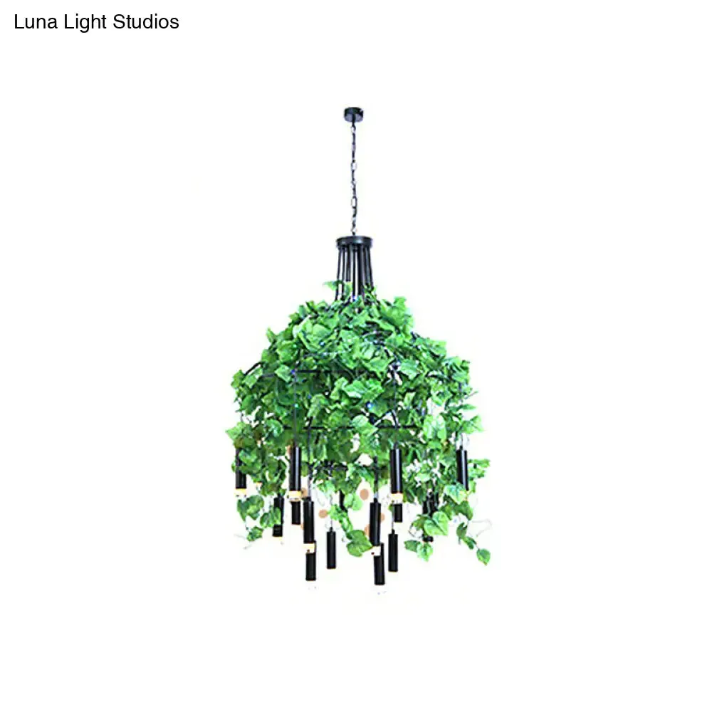 Blossoming Farmhouse LED Chandelier in Black/Pink/Green for Dining Room Lighting