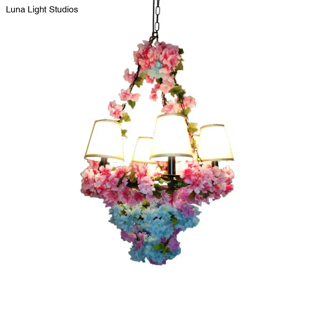 Blossoming Farmhouse LED Chandelier in Black/Pink/Green for Dining Room Lighting