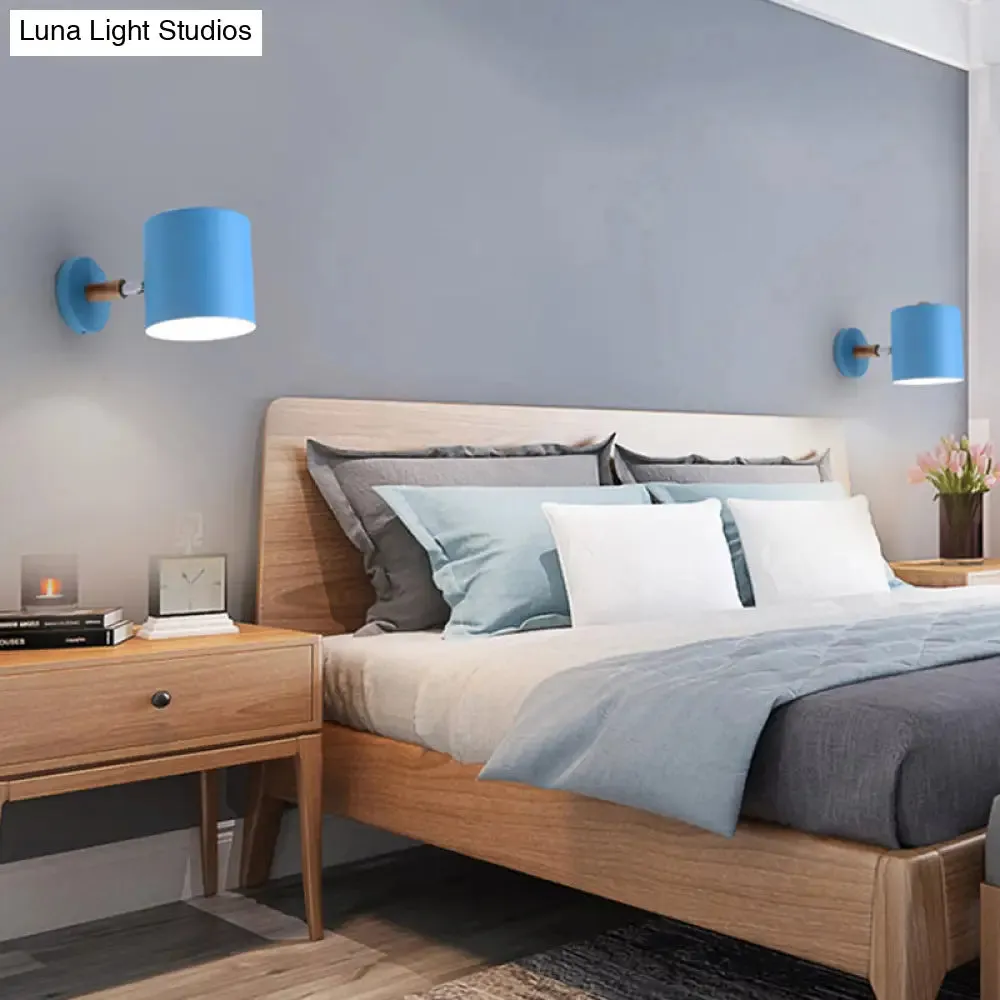 Blue Metal Wall Lamp with Rotating Node - Tubular Macaron Sconce Light