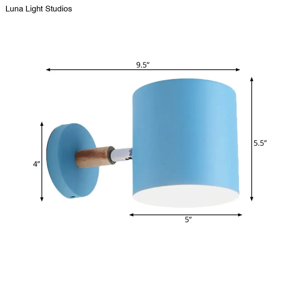 Blue Metal Wall Lamp with Rotating Node - Tubular Macaron Sconce Light